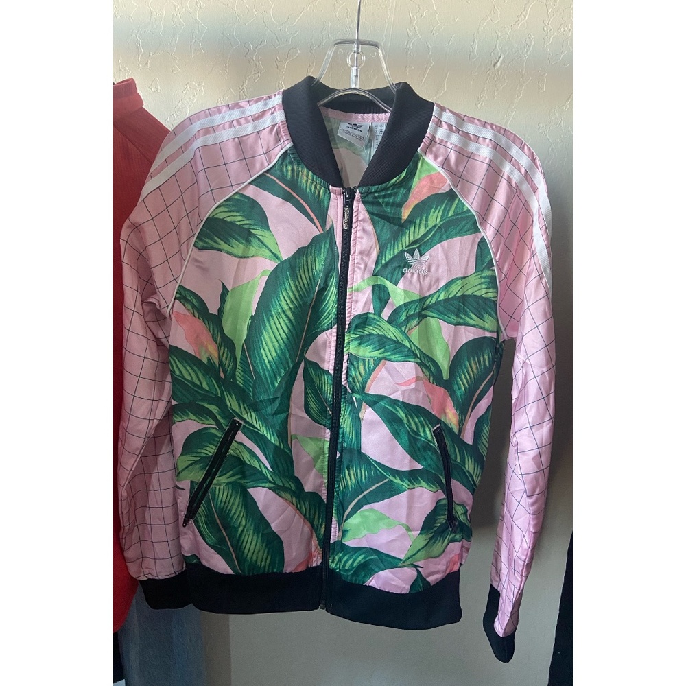 Adidas X Farm Rio Track Jacket SST Tropical Palm Leaf Pockets Zipper Sz Small